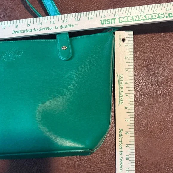 Lauren Ralph Lauren Green Textured Faux Leather Tote Bag Zip Top RL Charm - Picture 7 of 8